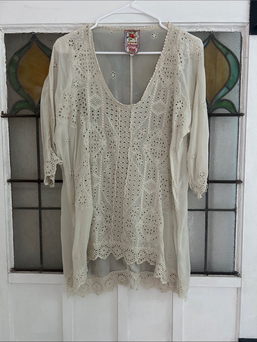 Johnny Was Ivory Crochet Eyelet Tunic